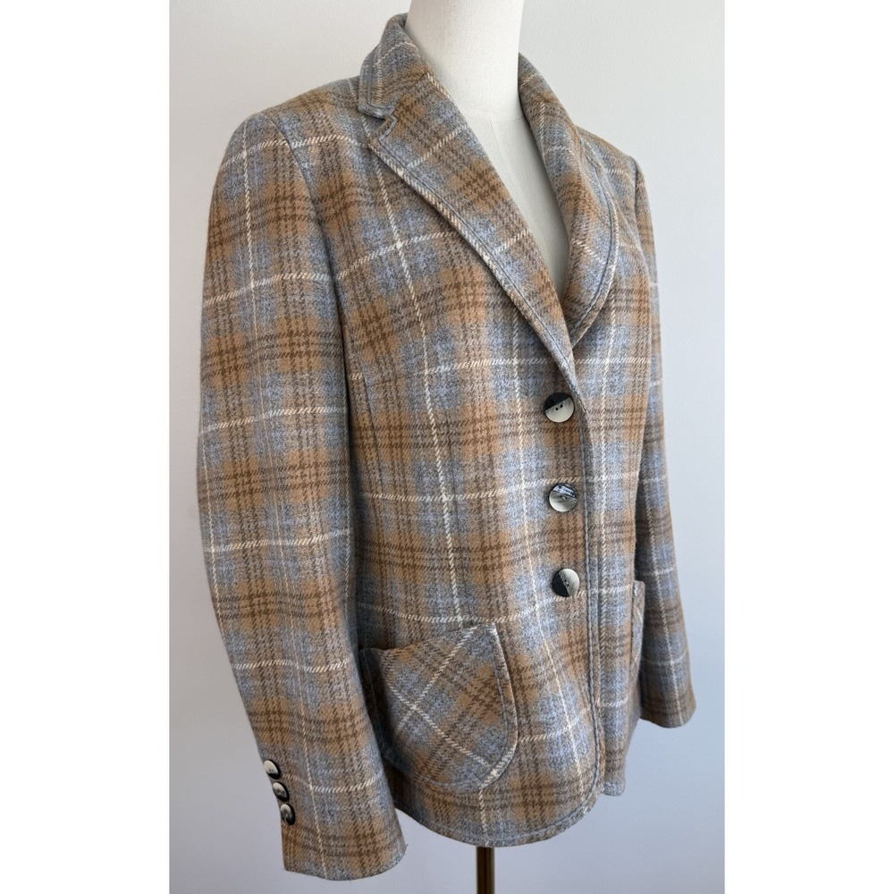 VTG Elegance Paris Plaid Button Blazer Women's Medium Wool Blend Jacket Poland‎